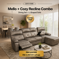 Mello and Cozy Recline sofa dining set combo deal with grey L-shaped recliner sofa