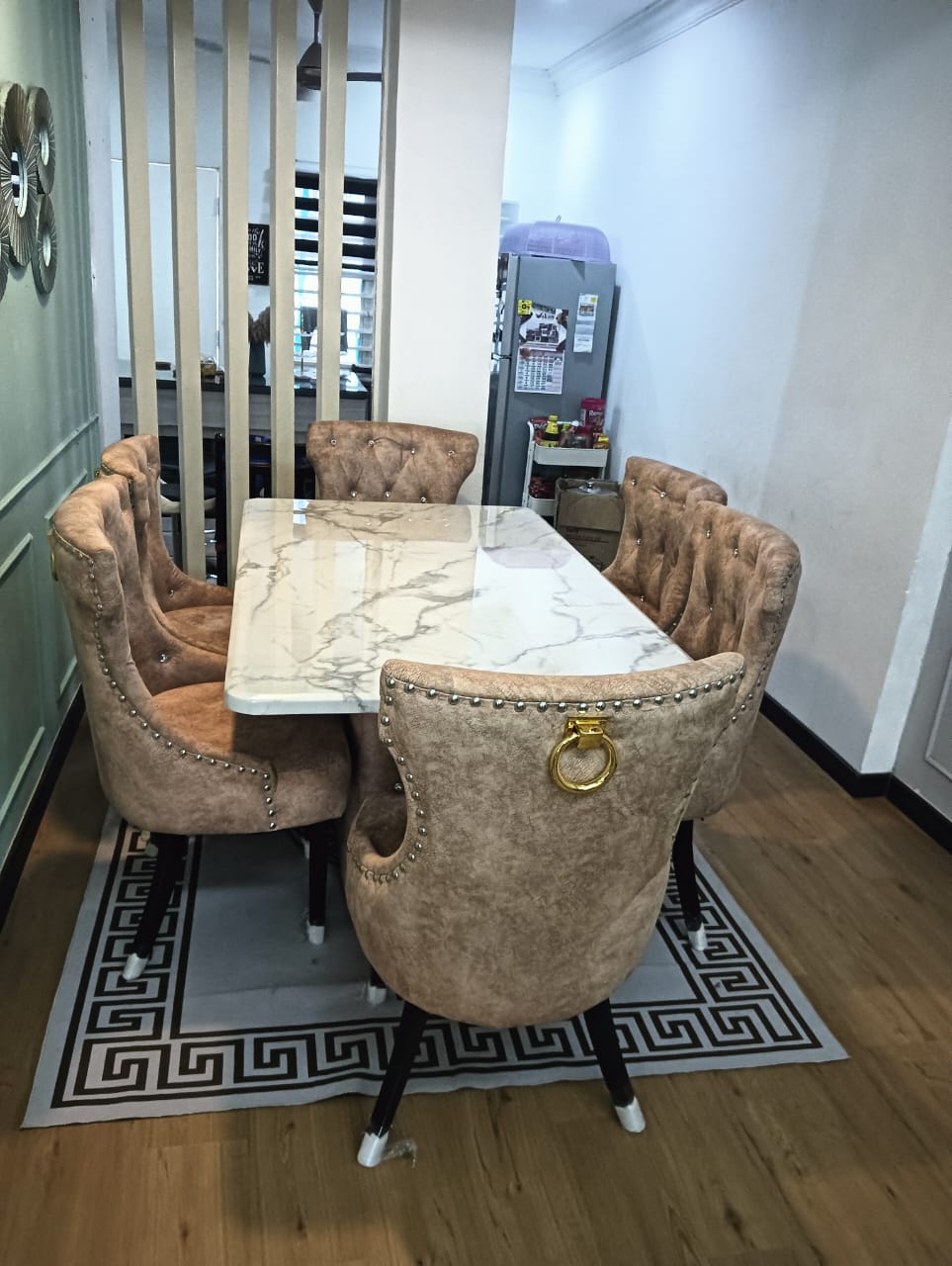 Butterfly marble dining set alternate view with marble tabletop