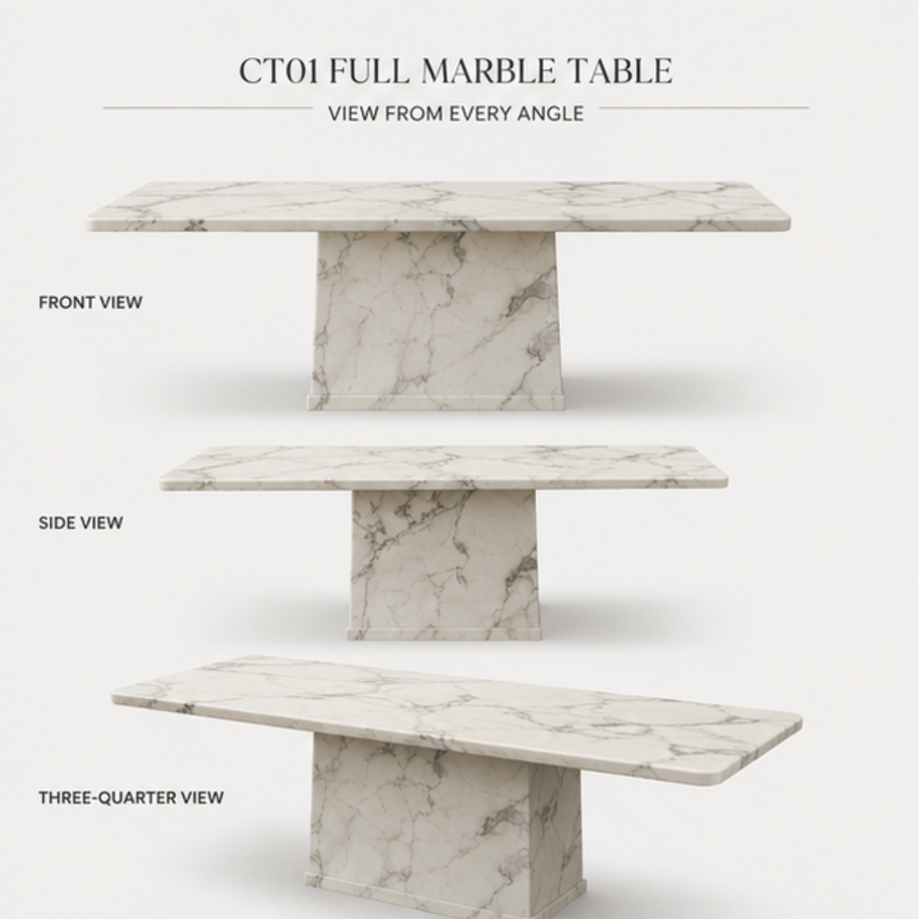 The Roma Dining Set (C248) | Luxury Marble Top Table with Neo-Classical Medallion Chairs