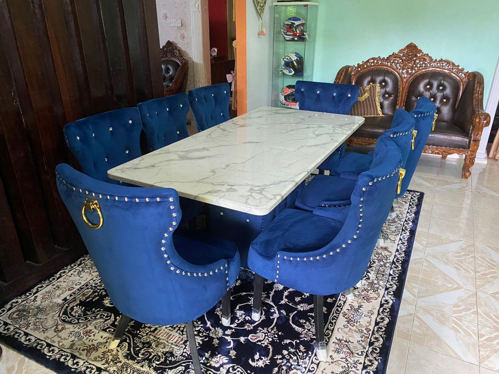 Butterfly marble dining set table and chair detail view