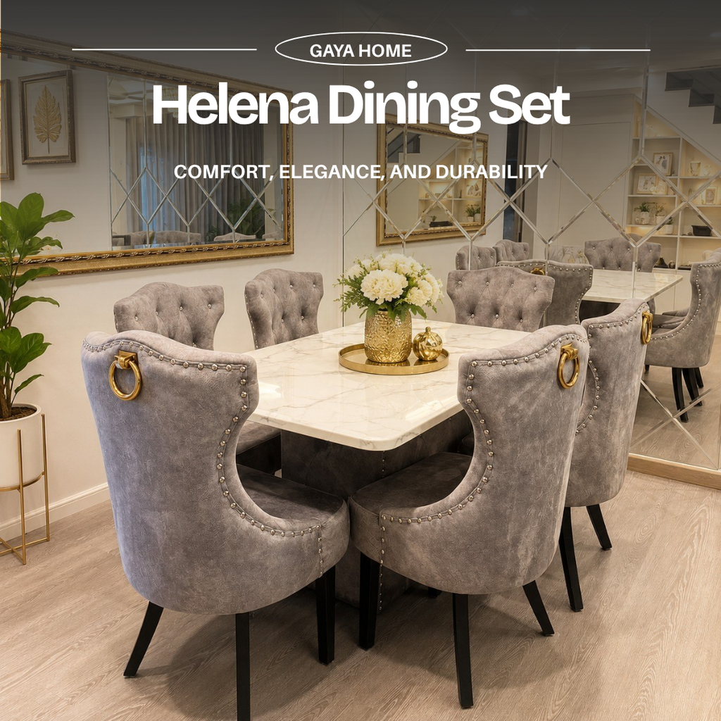 Helena Marble Dining Set with Luxurious Velvet Chairs (ST10)