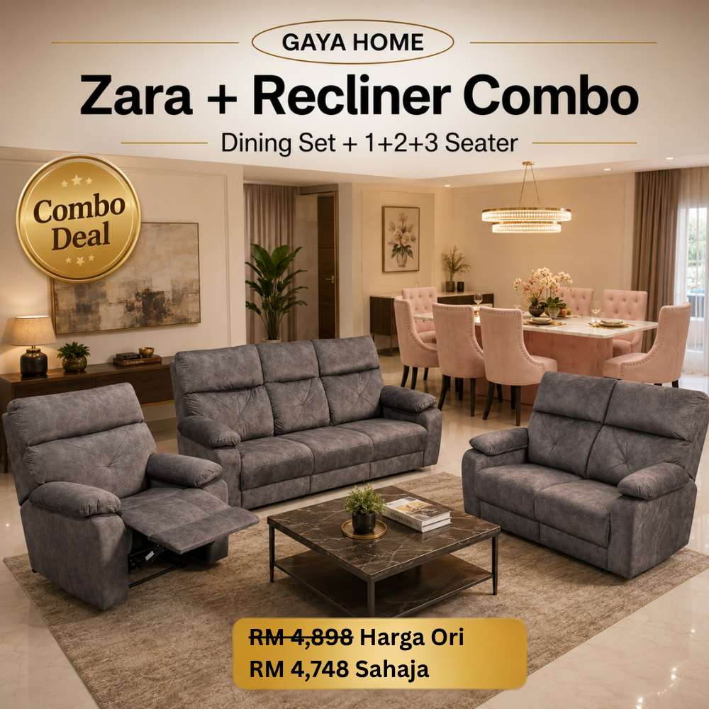 Butterfly dining set and grey L-shaped recliner sofa combo deal