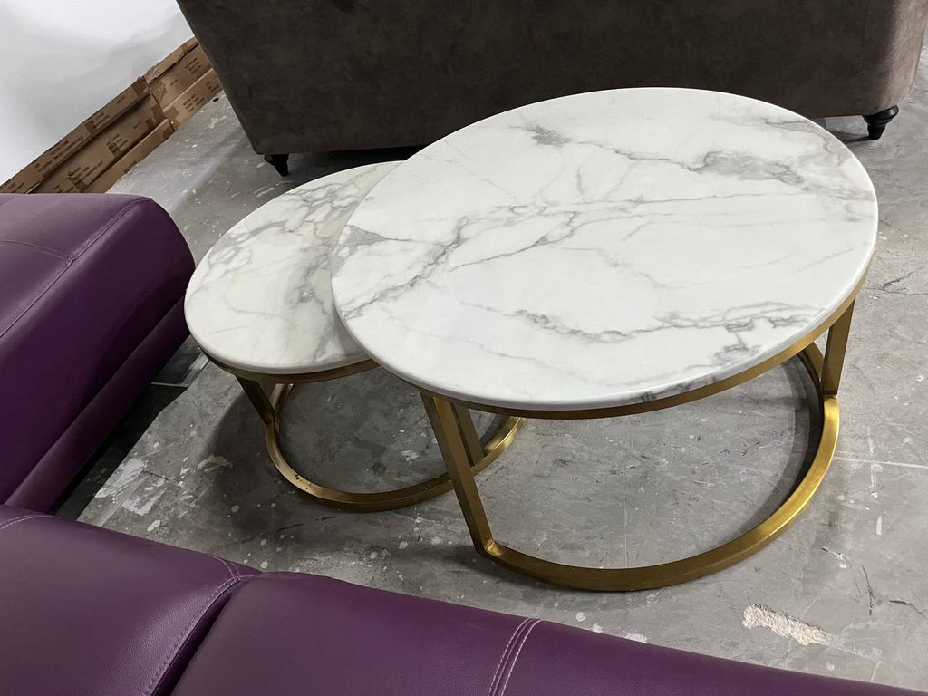 Aurelia Marble-Top Gold Chrome Nesting Coffee Table Set (MK01)