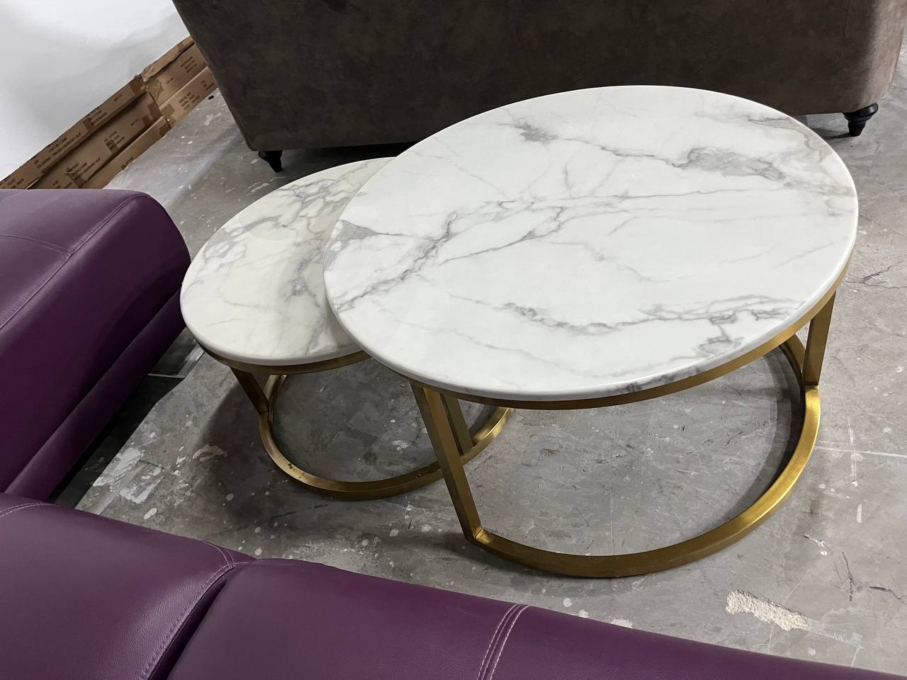 Aurelia Marble-Top Gold Chrome Nesting Coffee Table Set (MK01)