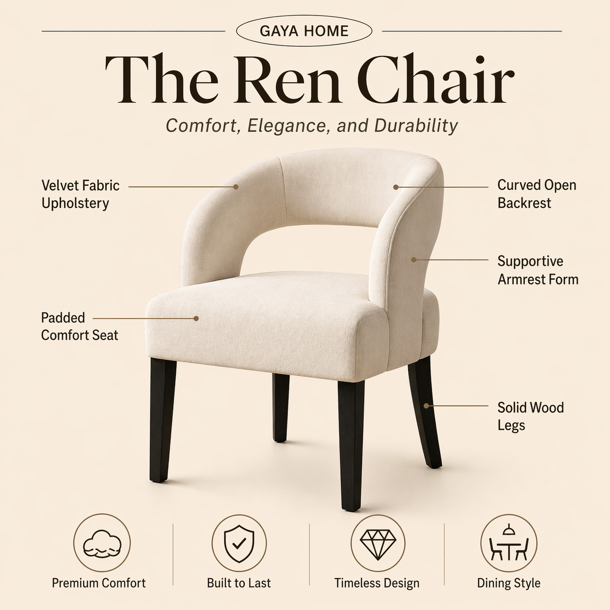 The Ren Dining Set (ST15) | Designer Round Marble Table & Sculptural Cut-Out Chairs