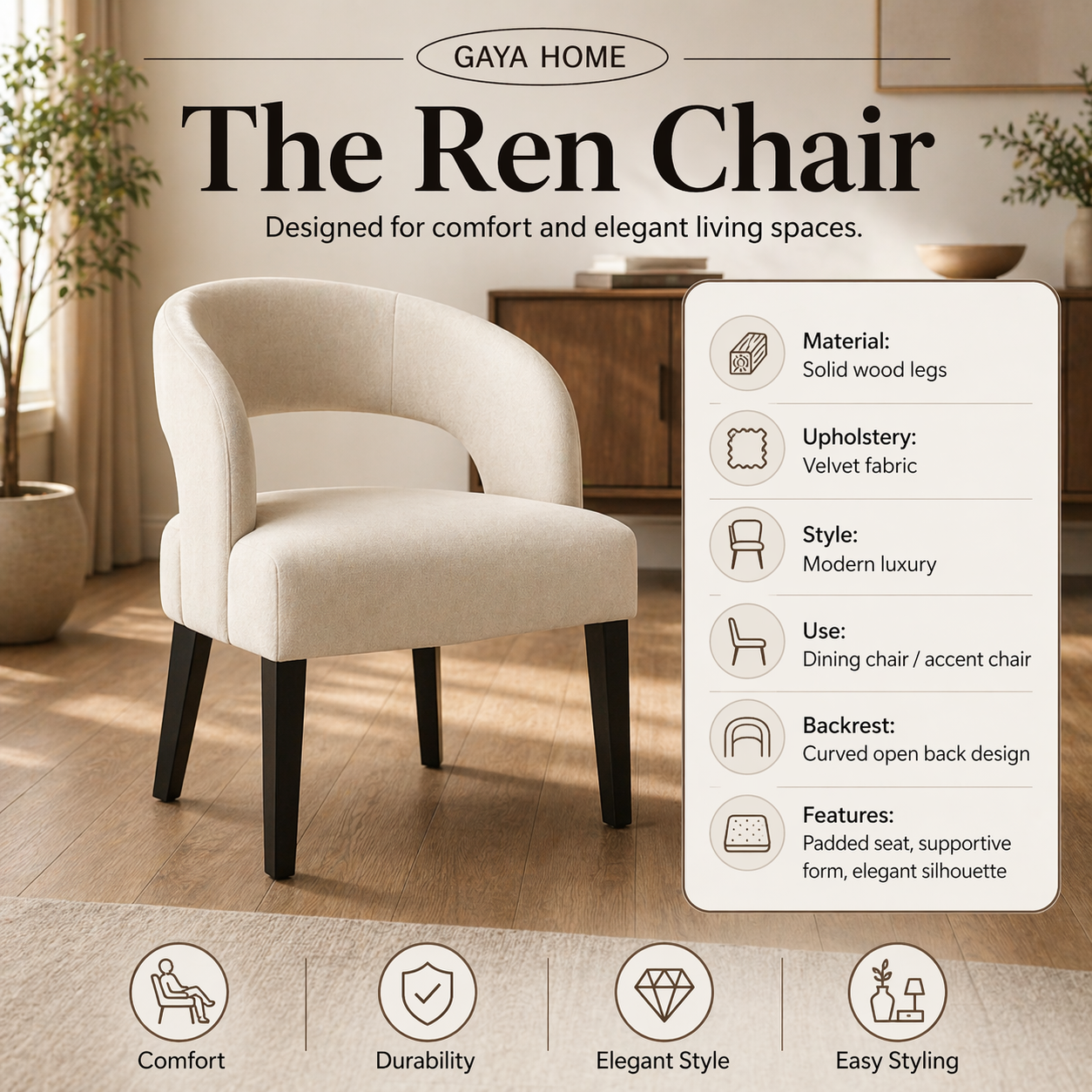 The Ren Dining Set (ST15) | Designer Round Marble Table & Sculptural Cut-Out Chairs