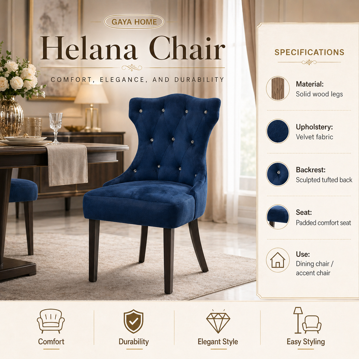 Helena Marble Dining Set with Luxurious Velvet Chairs (ST10)