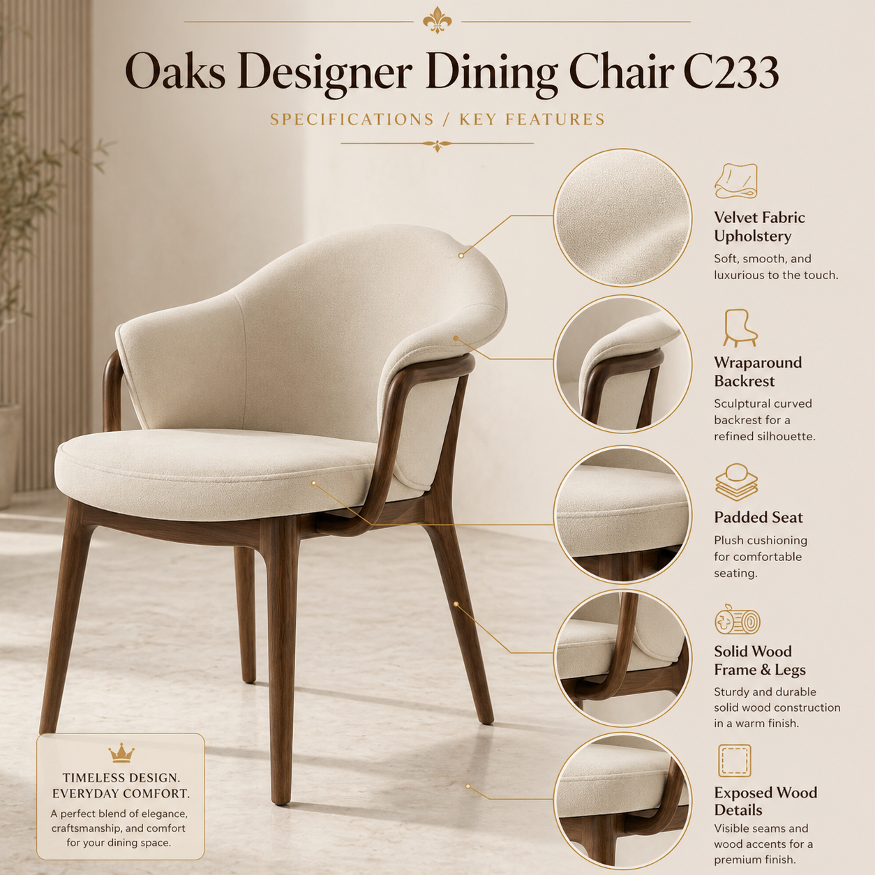 Oaks Designer Dining Chair (C233)