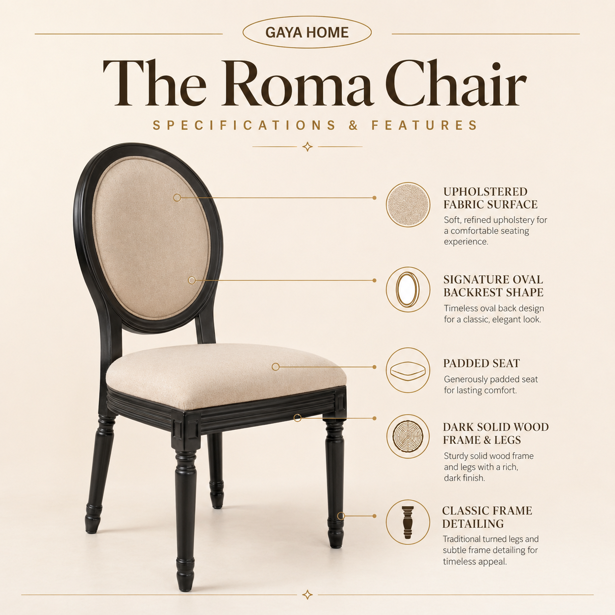The Roma Chair (C248) | Premium Neo-Classical Medallion Dining Chair with Solid Wood Frame