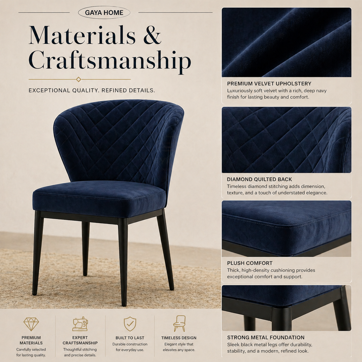 Diva Quilted Velvet Dining Chair (C235)