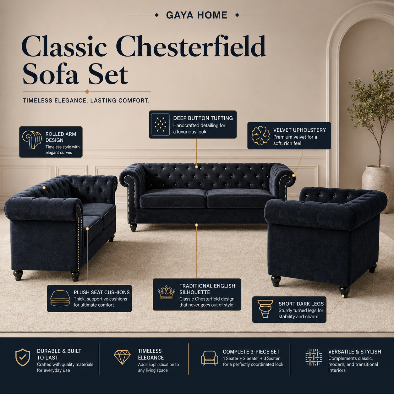 Classic Chesterfield Sofa Set (777)