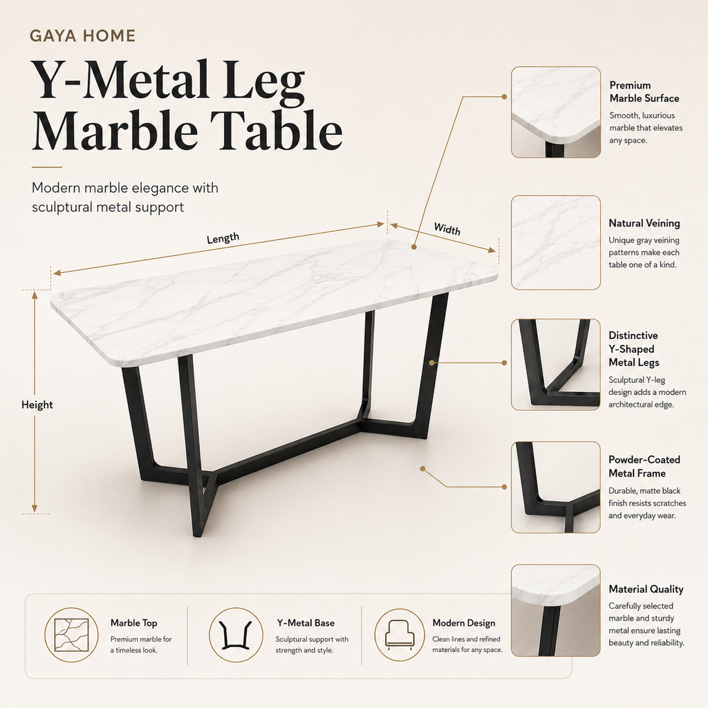 Y-Metal Leg Marble Table