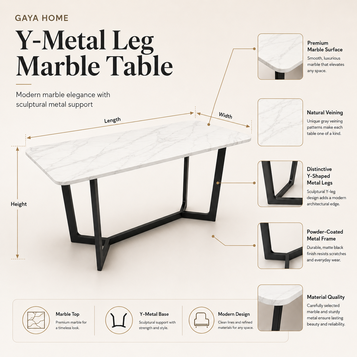 Y-Metal Leg Marble Table