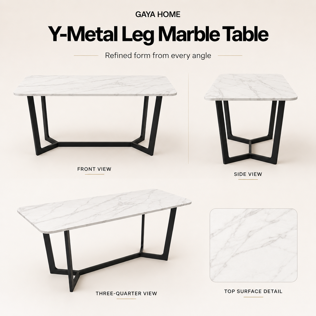 Y-Metal Leg Marble Table
