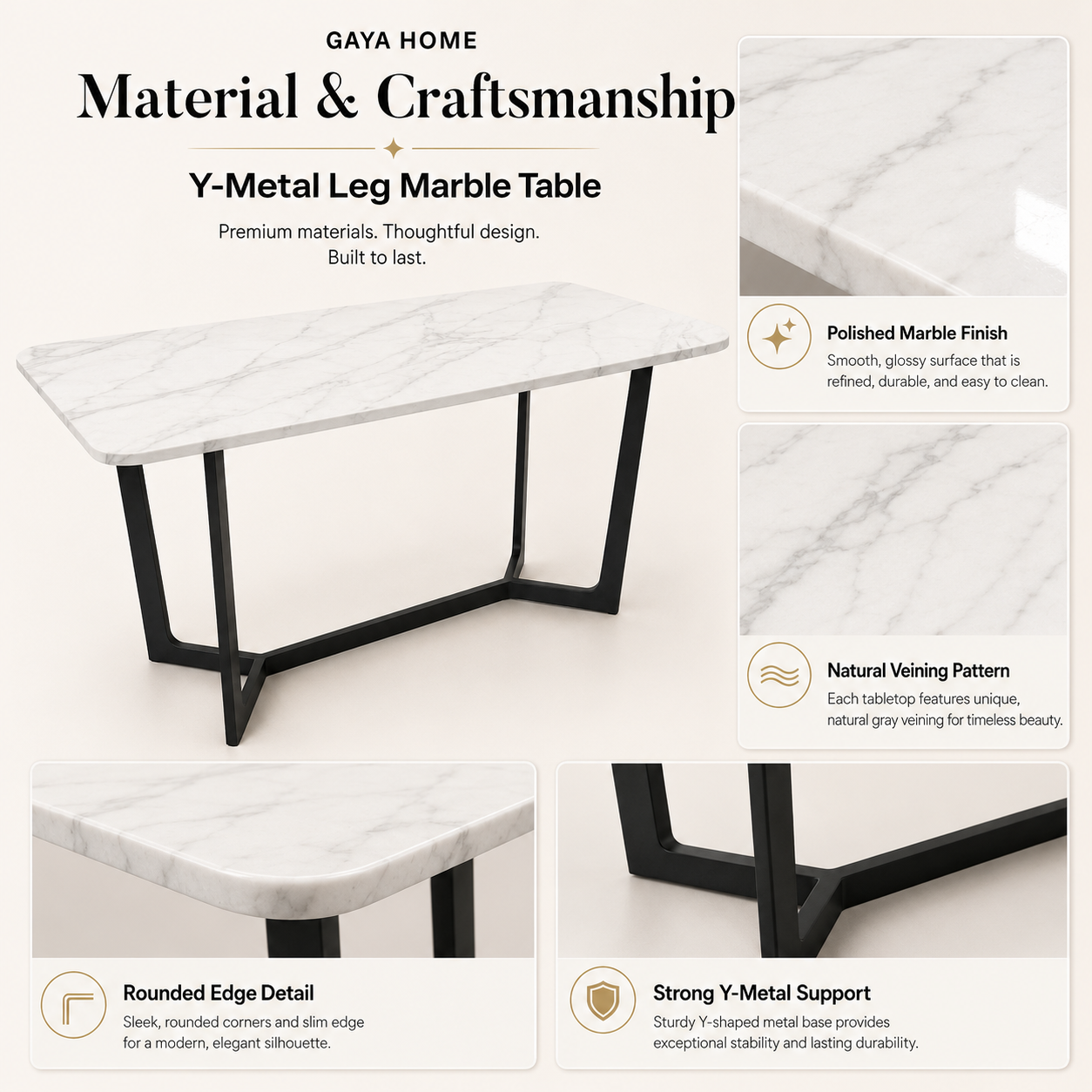 Y-Metal Leg Marble Table