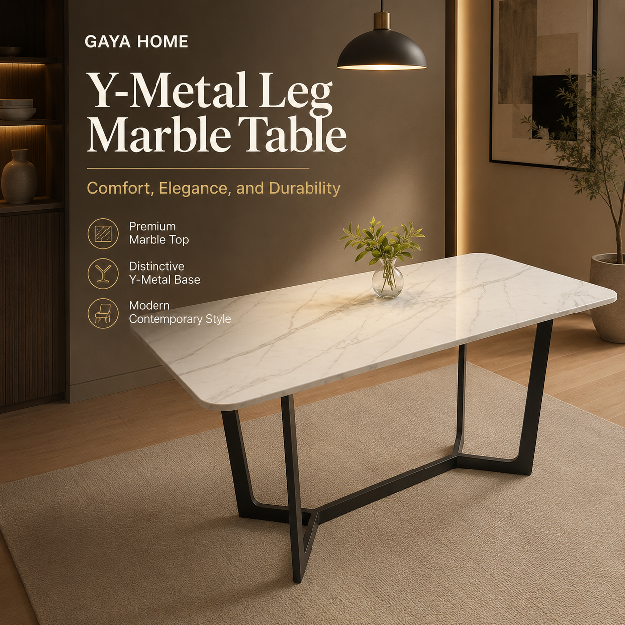Y-Metal Leg Marble Table