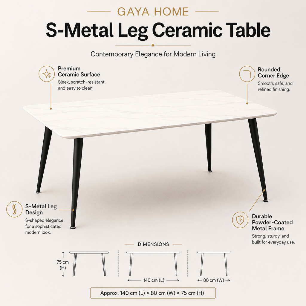 S-Metal Leg Ceramic Table