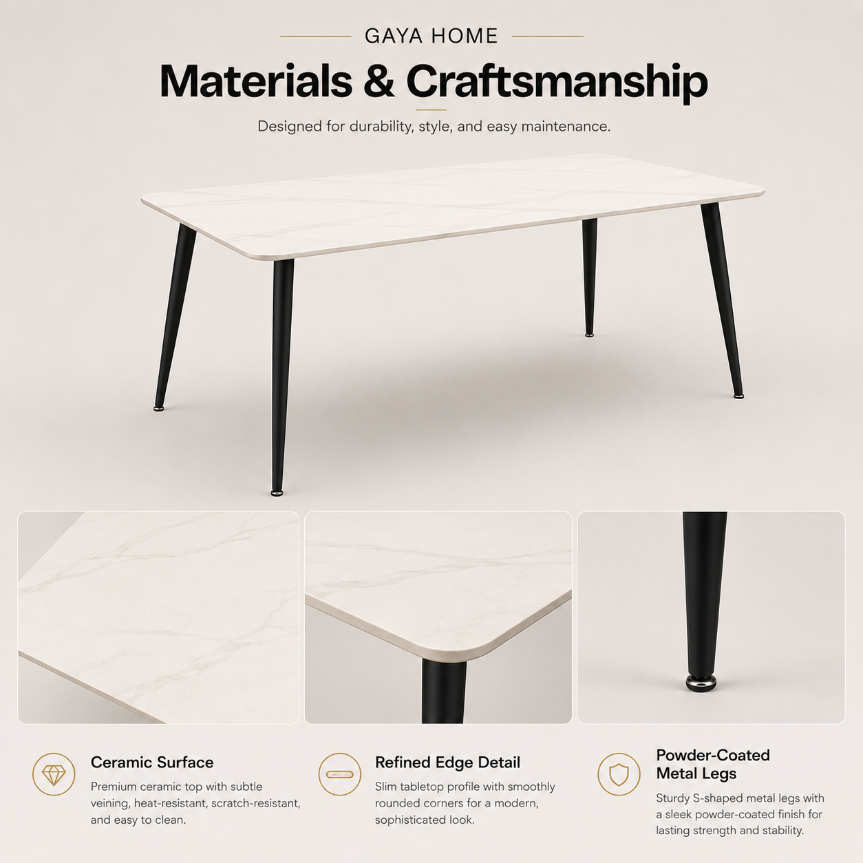 S-Metal Leg Ceramic Table