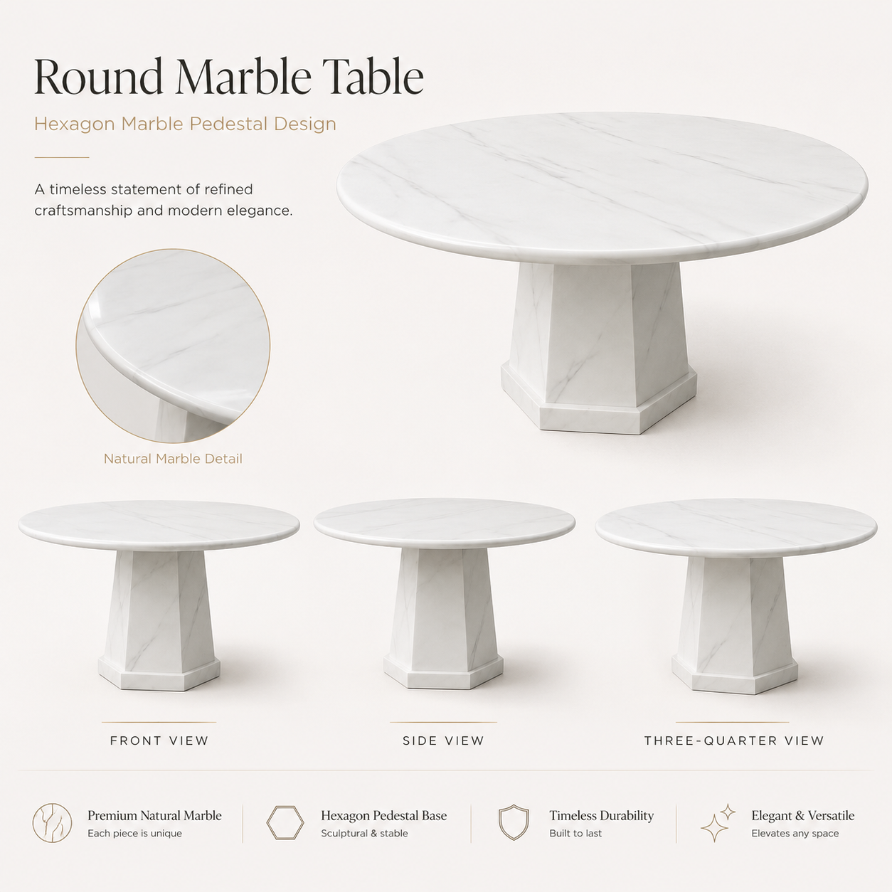 Round Marble Table with Hexagon Marble Legs (831/1060)