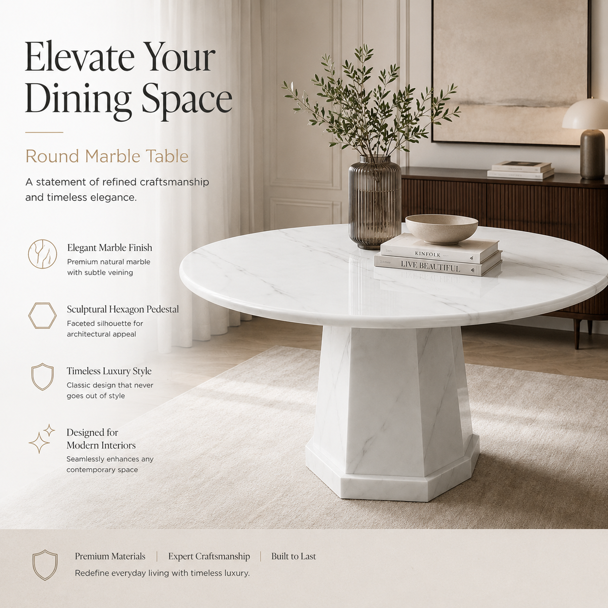 Round Marble Table with Hexagon Marble Legs (831/1060)
