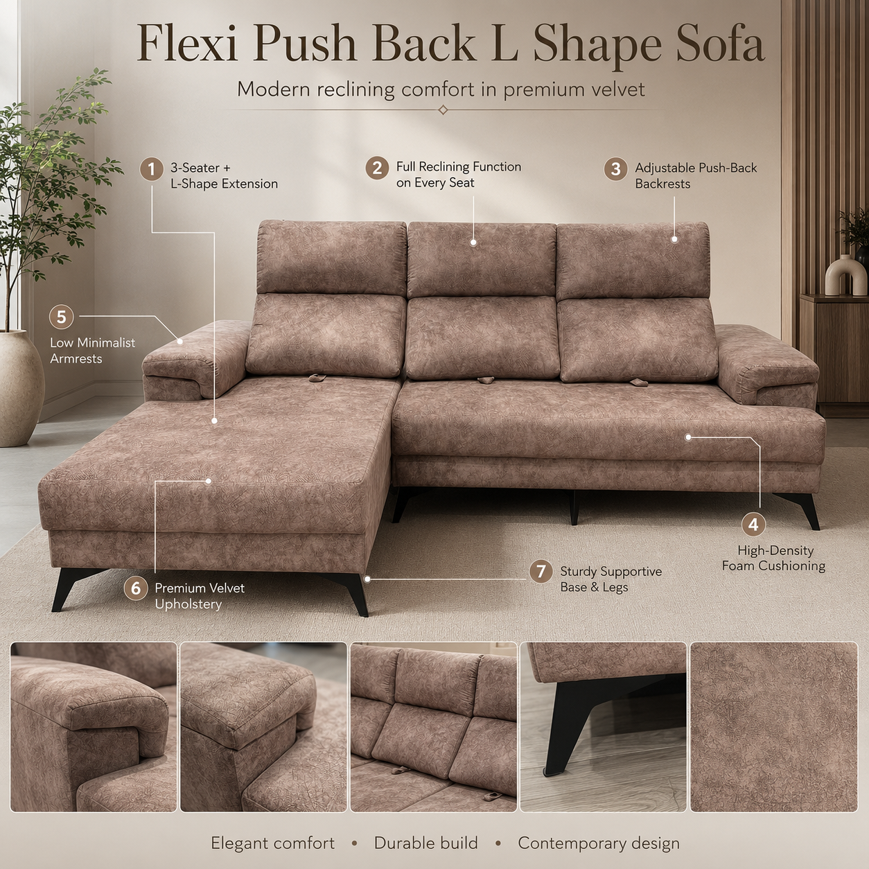 Flexi Push Back Sofa L Shape