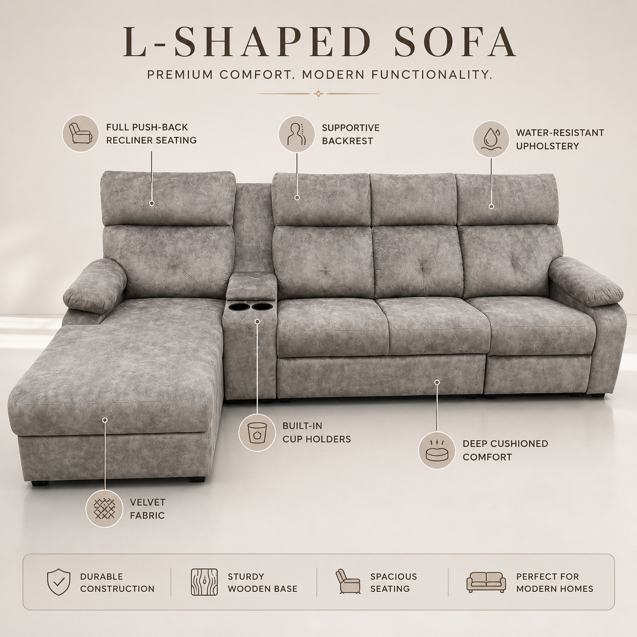 CozyRecline Versatile L-Shaped Sofa (1641)