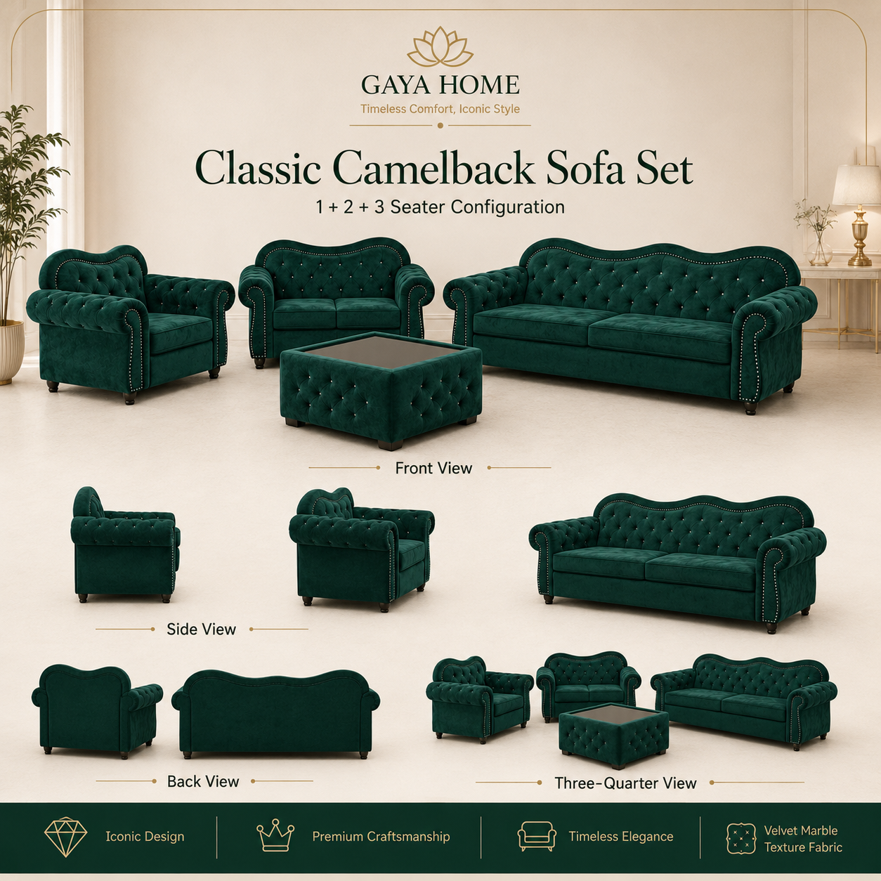 Camelback Sofa Set (1626)