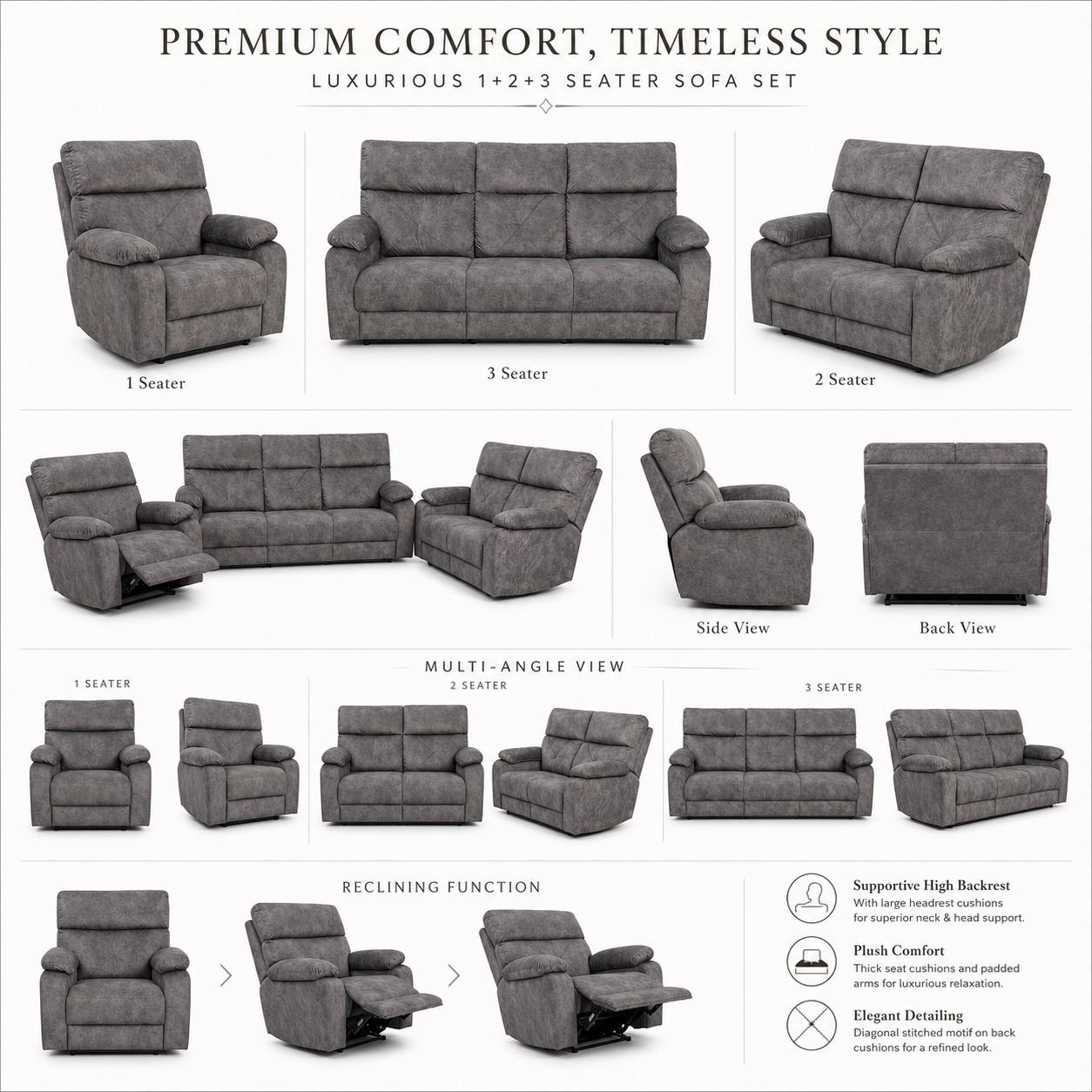 The Arlo Series | Premium 1+2+3 Seater Sofa Set with Single Master Recliner (2206)
