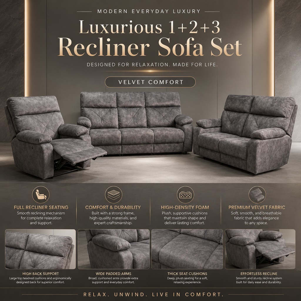 The Arlo Series | Premium 1+2+3 Seater Sofa Set with Single Master Recliner (2206)