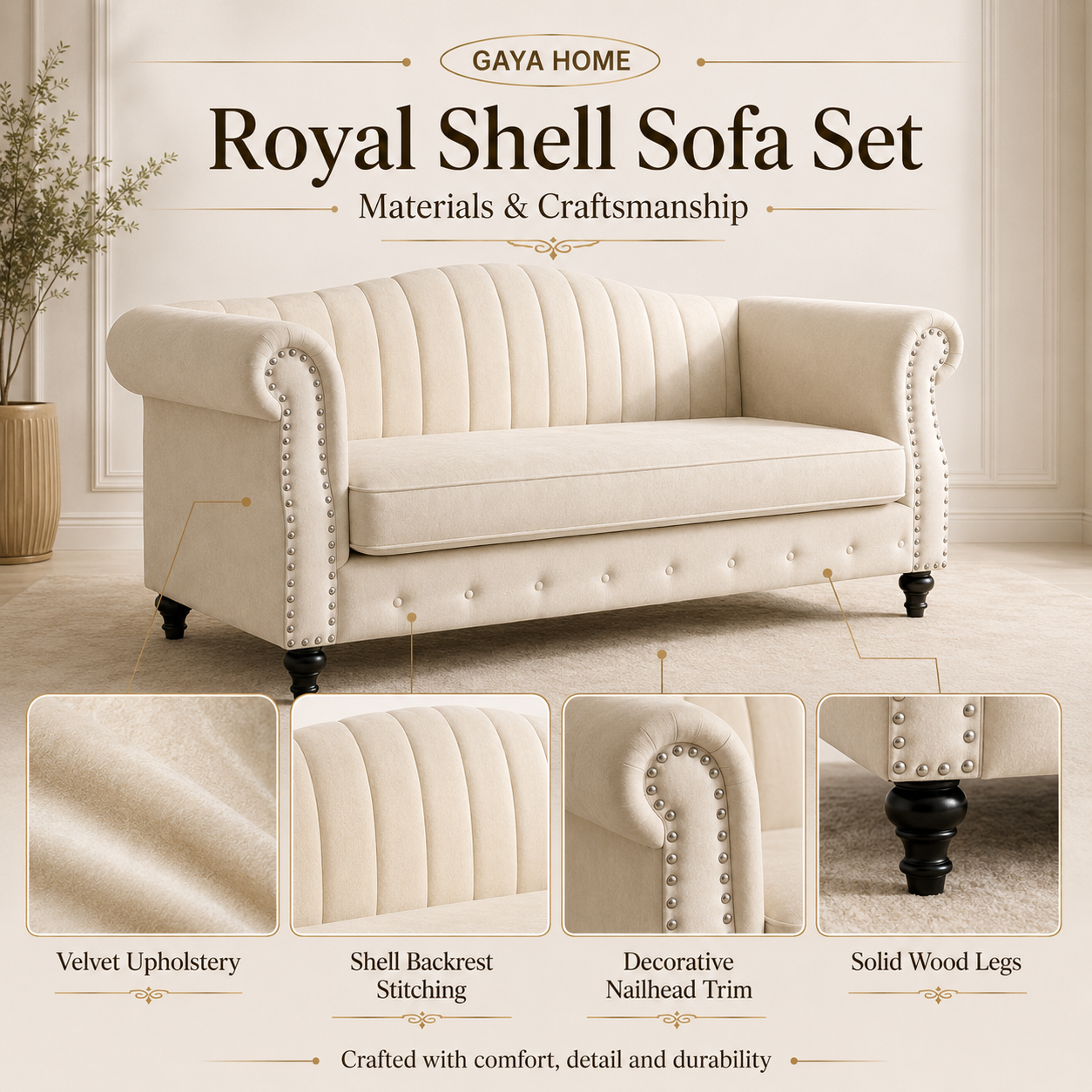 Royal Shell Sofa Set | Trending Simple &amp; Modern Line Design (779)