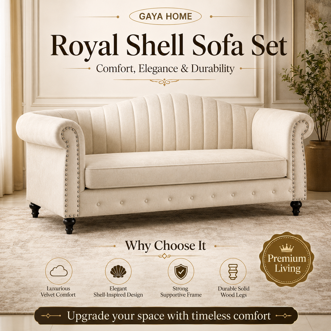 Royal Shell Sofa Set | Trending Simple &amp; Modern Line Design (779)