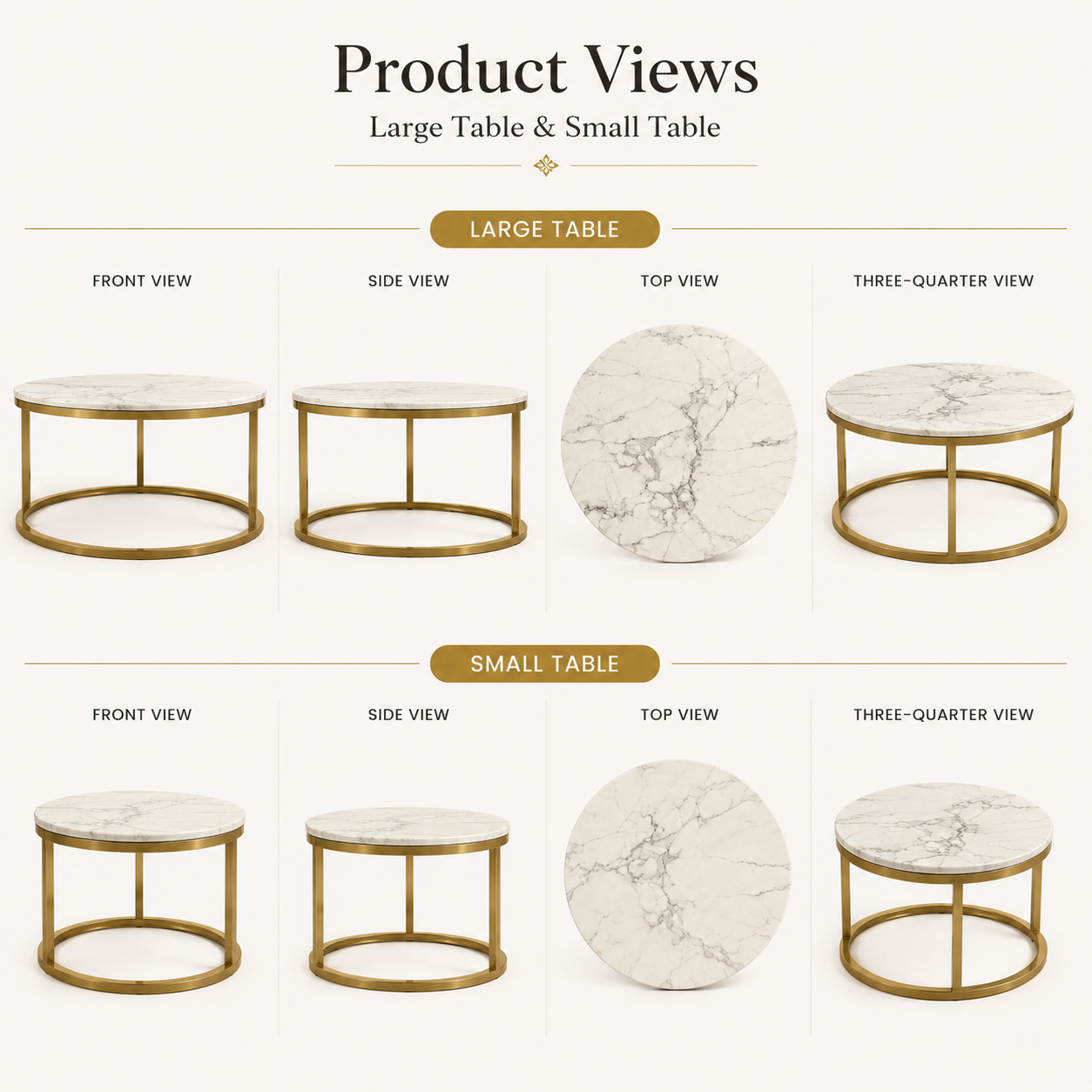 Aurelia 2-piece nesting coffee table set with round marble tops and open ring bases