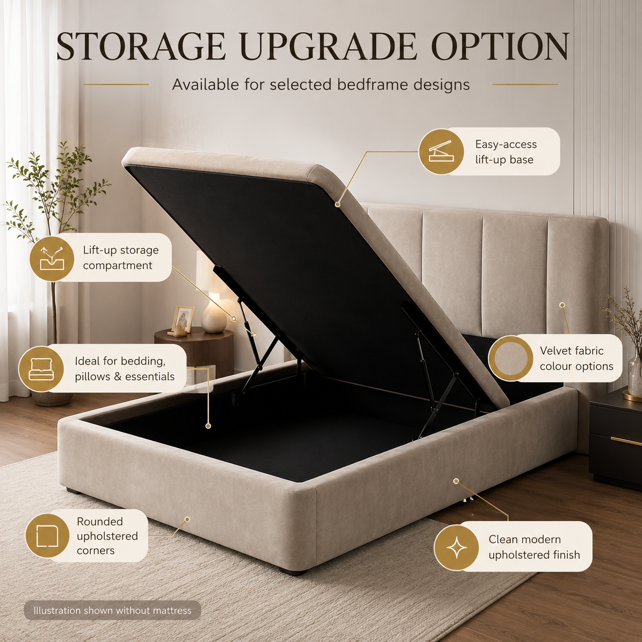Storage pump bedframe upgrade with lift-up compartment