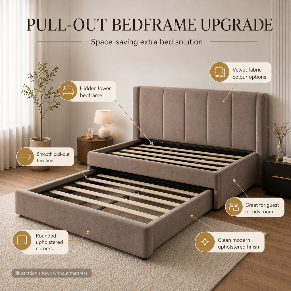 Pull-out bedframe upgrade with hidden lower bed