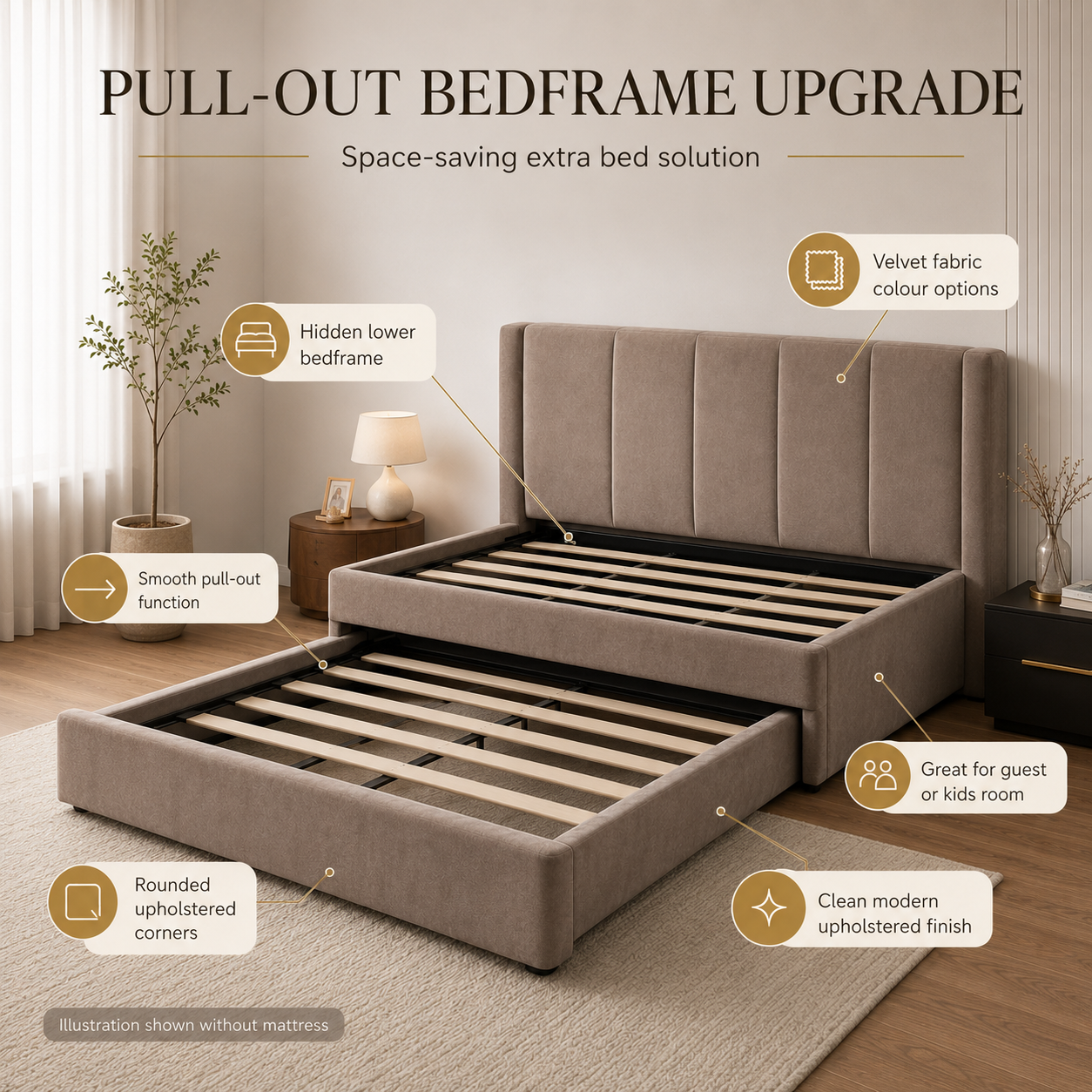 Pull-out bedframe upgrade with hidden lower bed