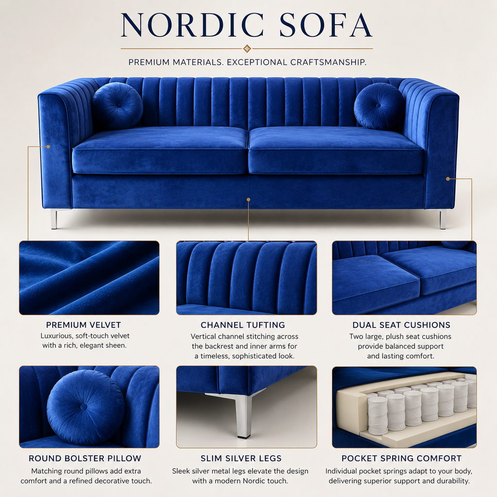 Nordic Series Sofa Set front side and three-quarter views