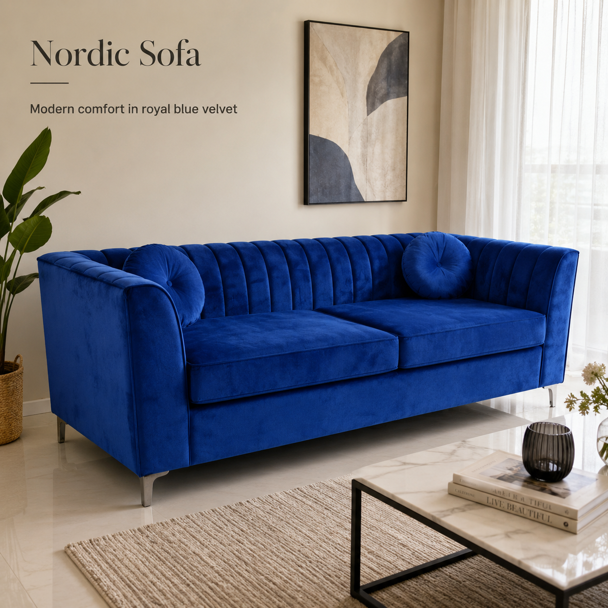 Nordic Series Sofa Set size and material feature overview