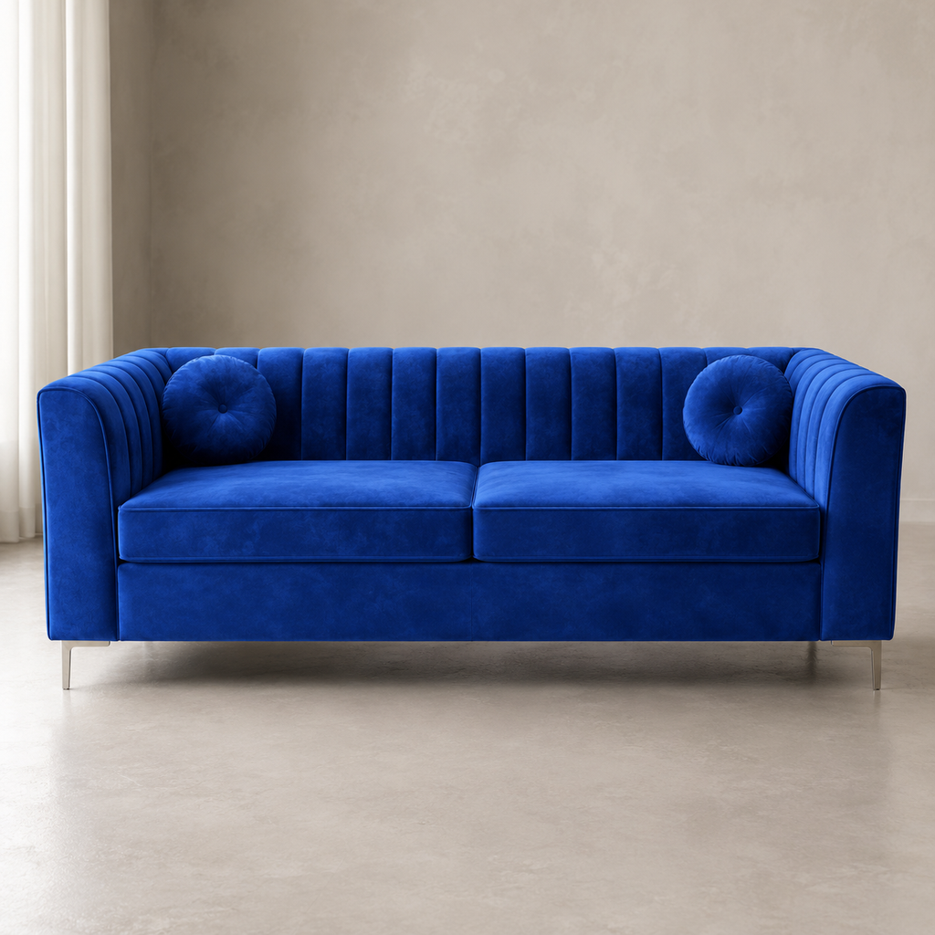 Nordic Series Sofa Set royal blue velvet sofa lifestyle view