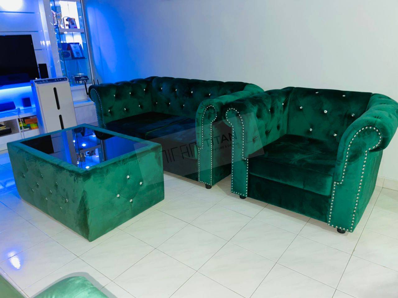 Classic Chesterfield Sofa Set angled room view