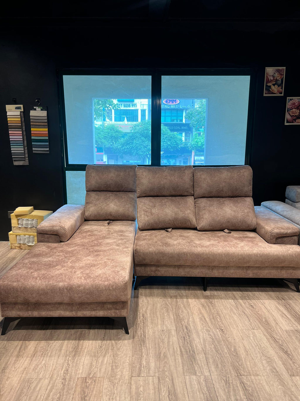 Flexi Push Back L Shape Sofa home setting image