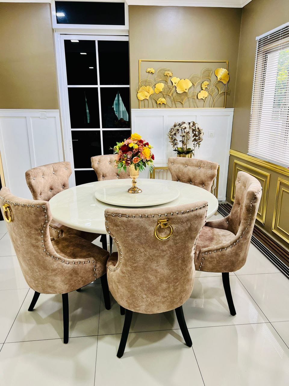 Butterfly Round Marble Dining Set living room view