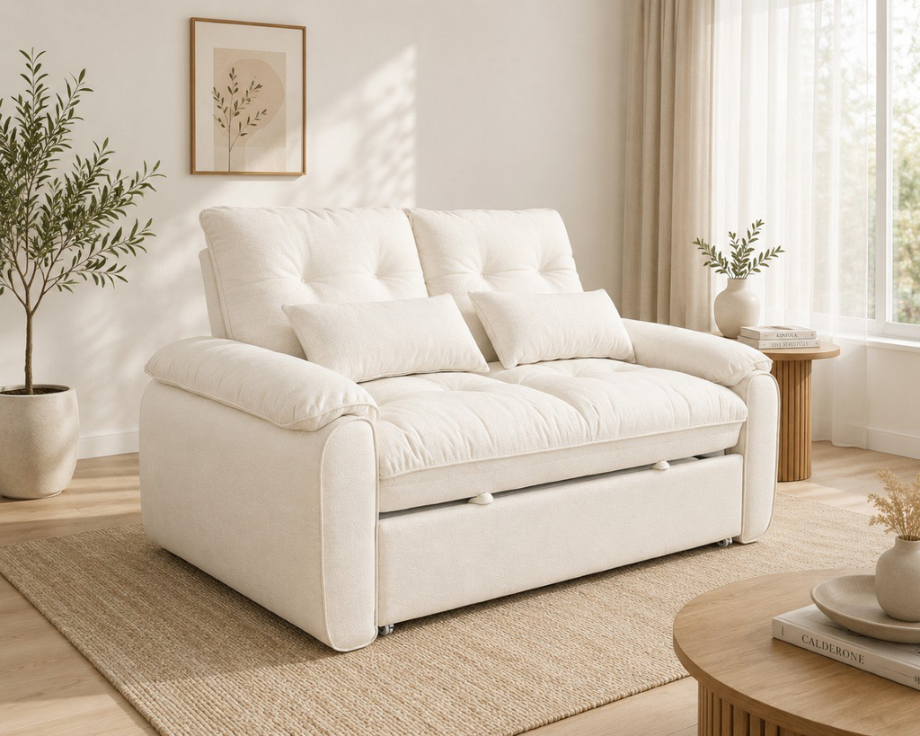 Luna 2 seater sofa bed in sofa position with padded cushions