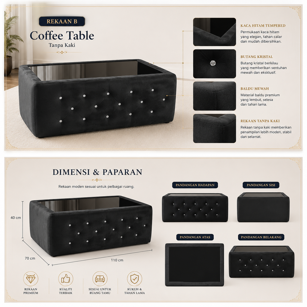 Classic fabric coffee table Without Legs product details and views