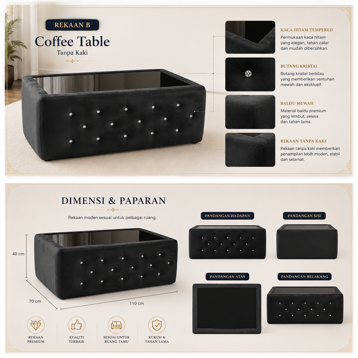 Classic fabric coffee table Without Legs product details and views
