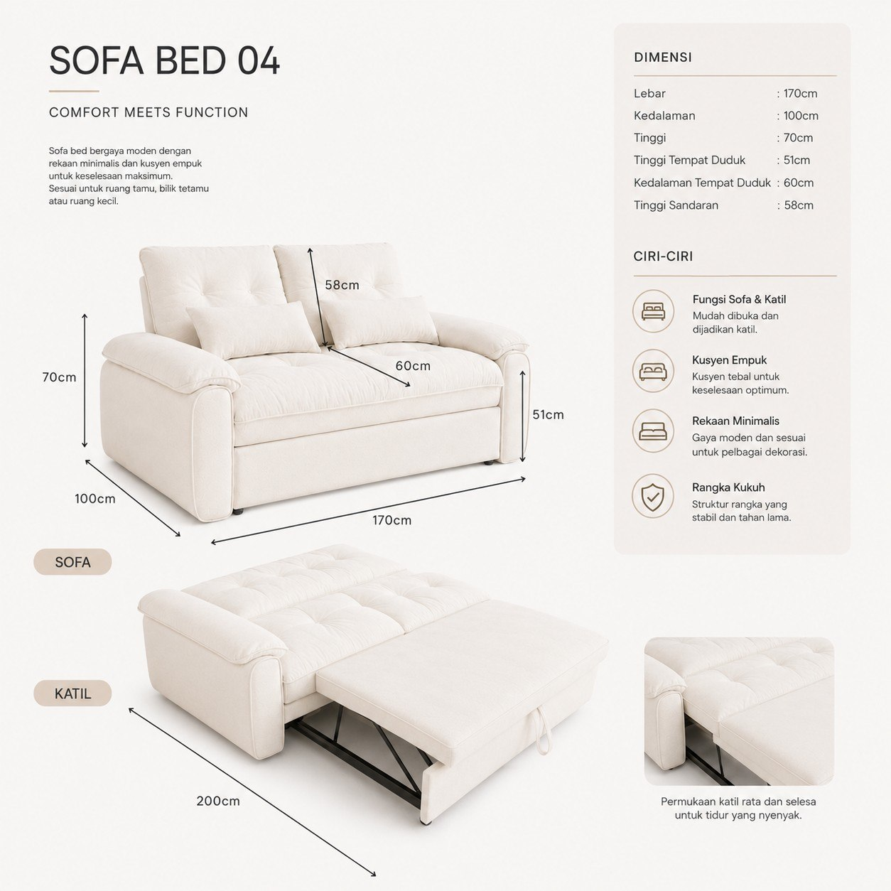 Luna sofa bed dimensions and feature guide