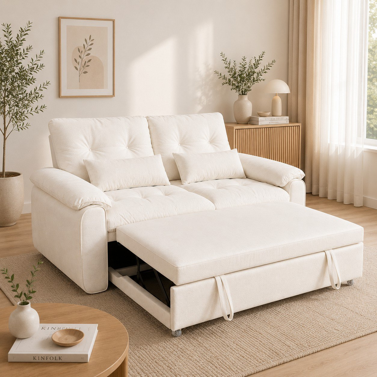 Luna 2 seater sofa bed pulled out into bed position
