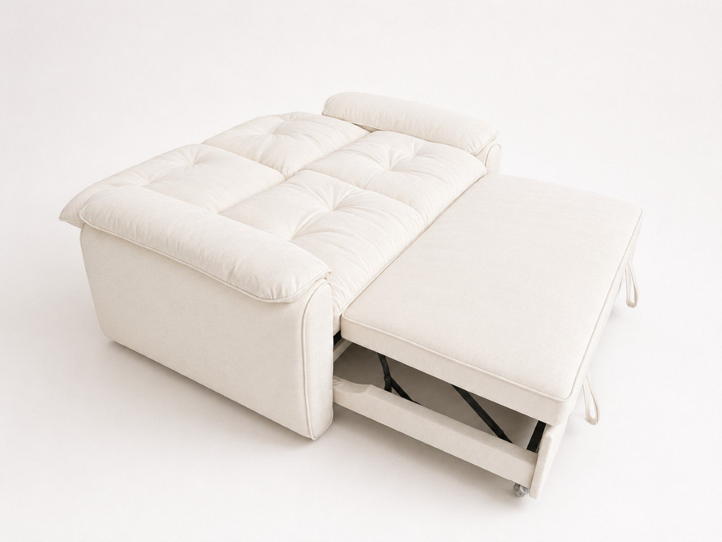 Luna sofa bed shown fully extended from the rear angle