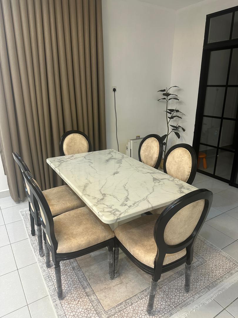 The Roma Dining Set (C248) | Luxury Marble Top Table with Neo-Classical Medallion Chairs