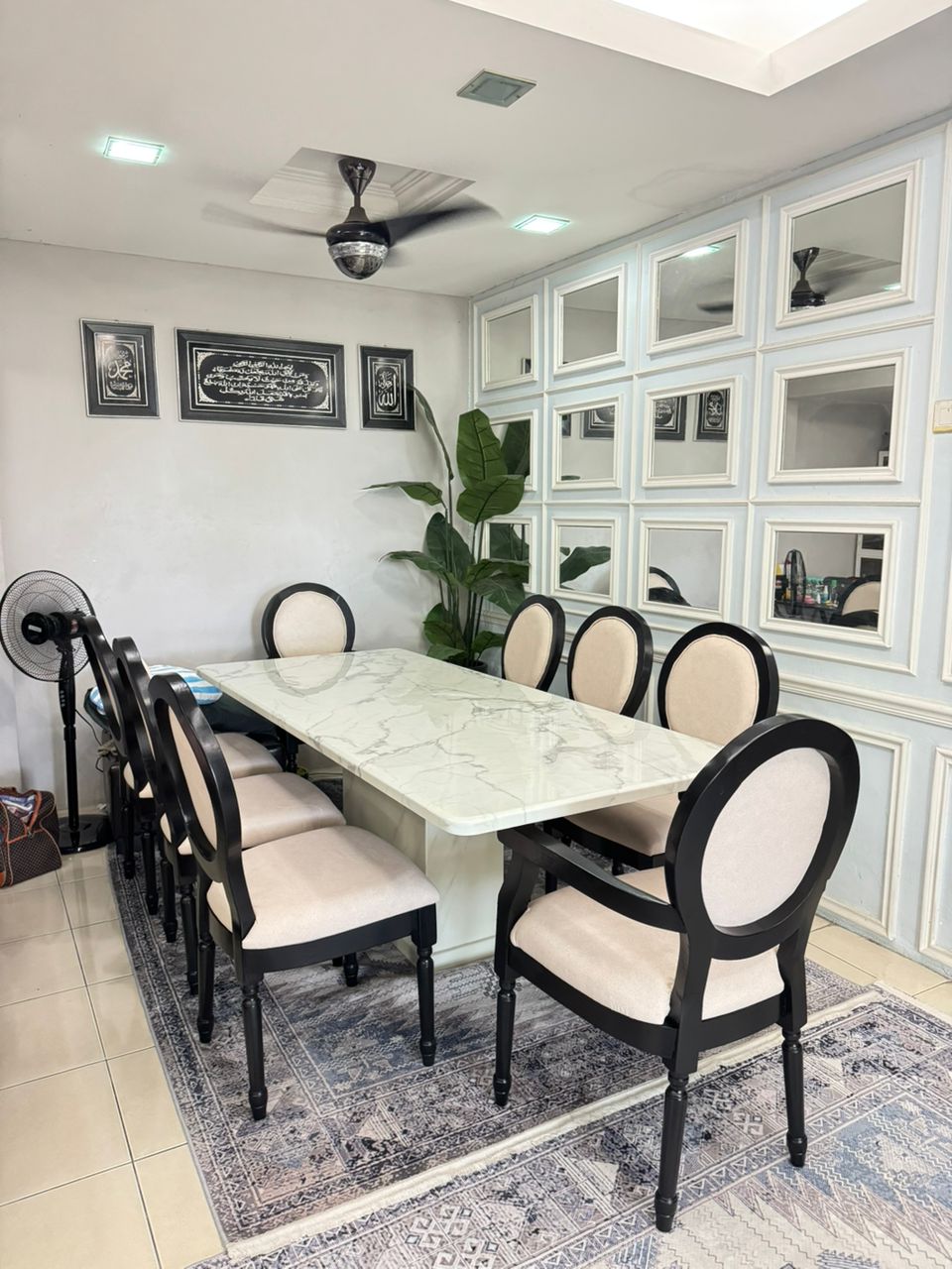 The Roma Dining Set (C248) | Luxury Marble Top Table with Neo-Classical Medallion Chairs