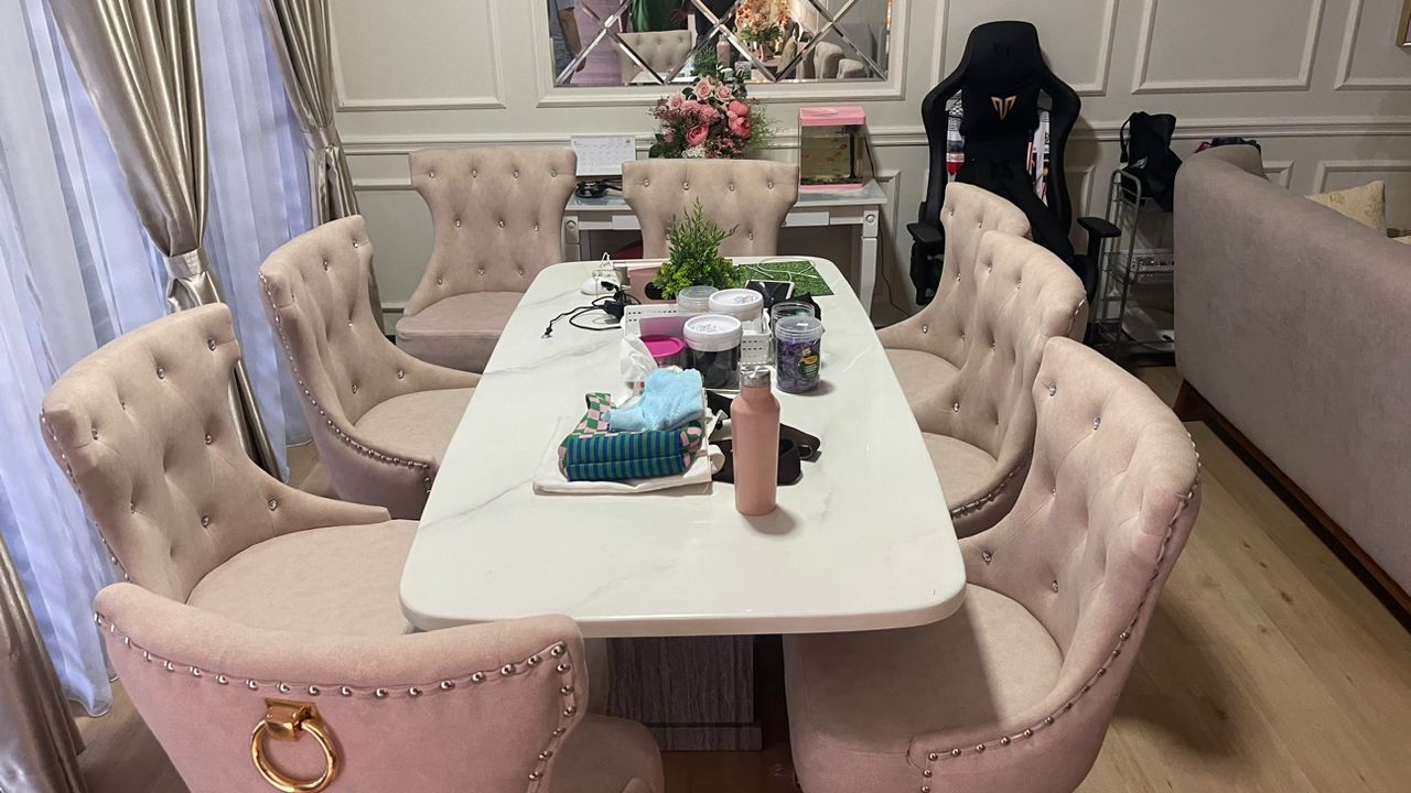 Butterfly marble dining set gallery view with marble table